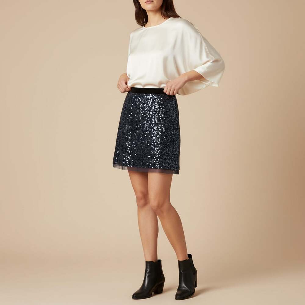 Free People Wild Child Sequin Mesh Mini Skirt Women's XS Slate Blue Party